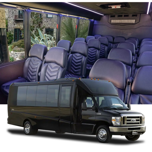 23-passenger executive shuttle bus with high-back leather reclining seats