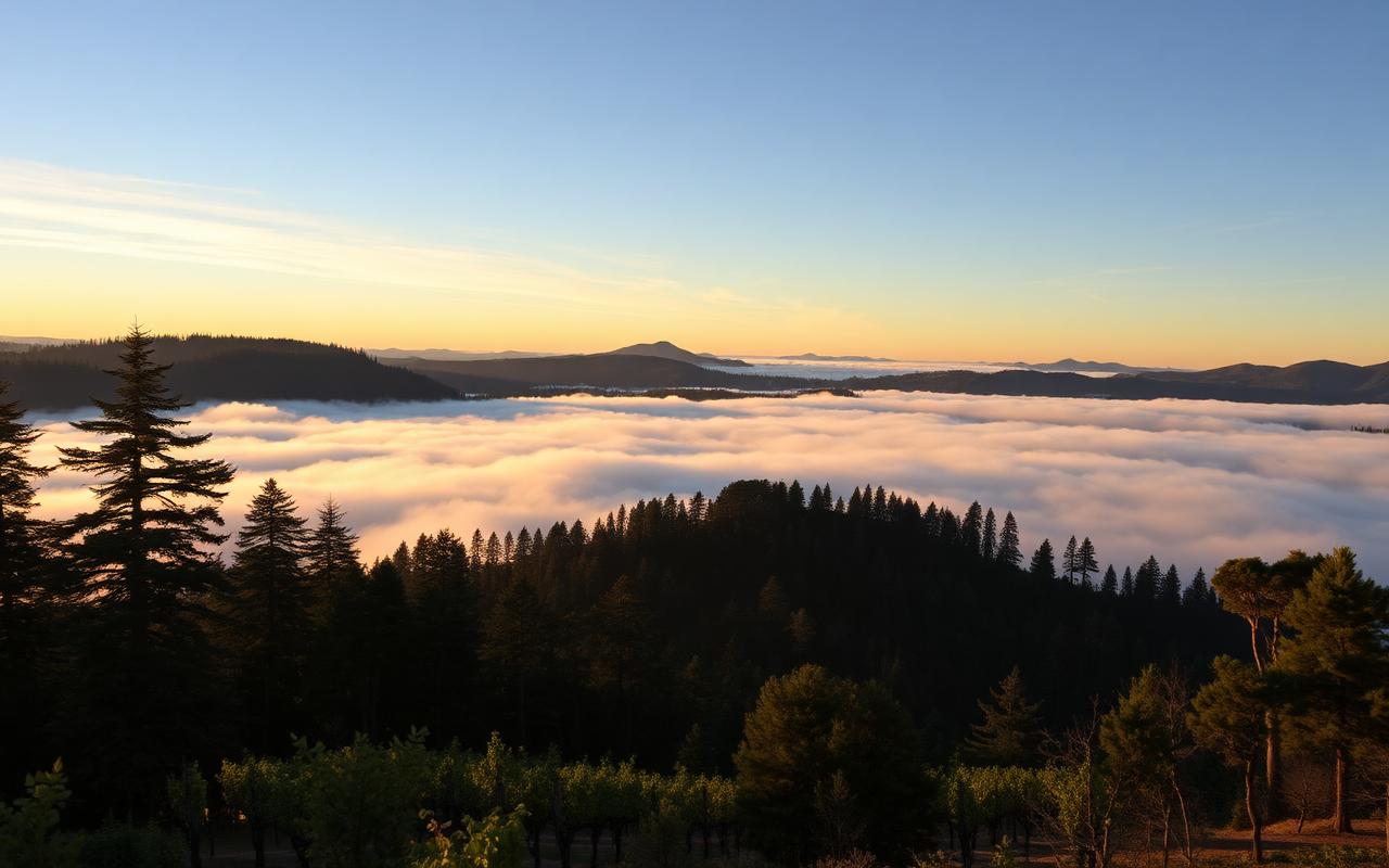 Howell Mountain forested ridges above the fog line near Angwin in Napa Valley